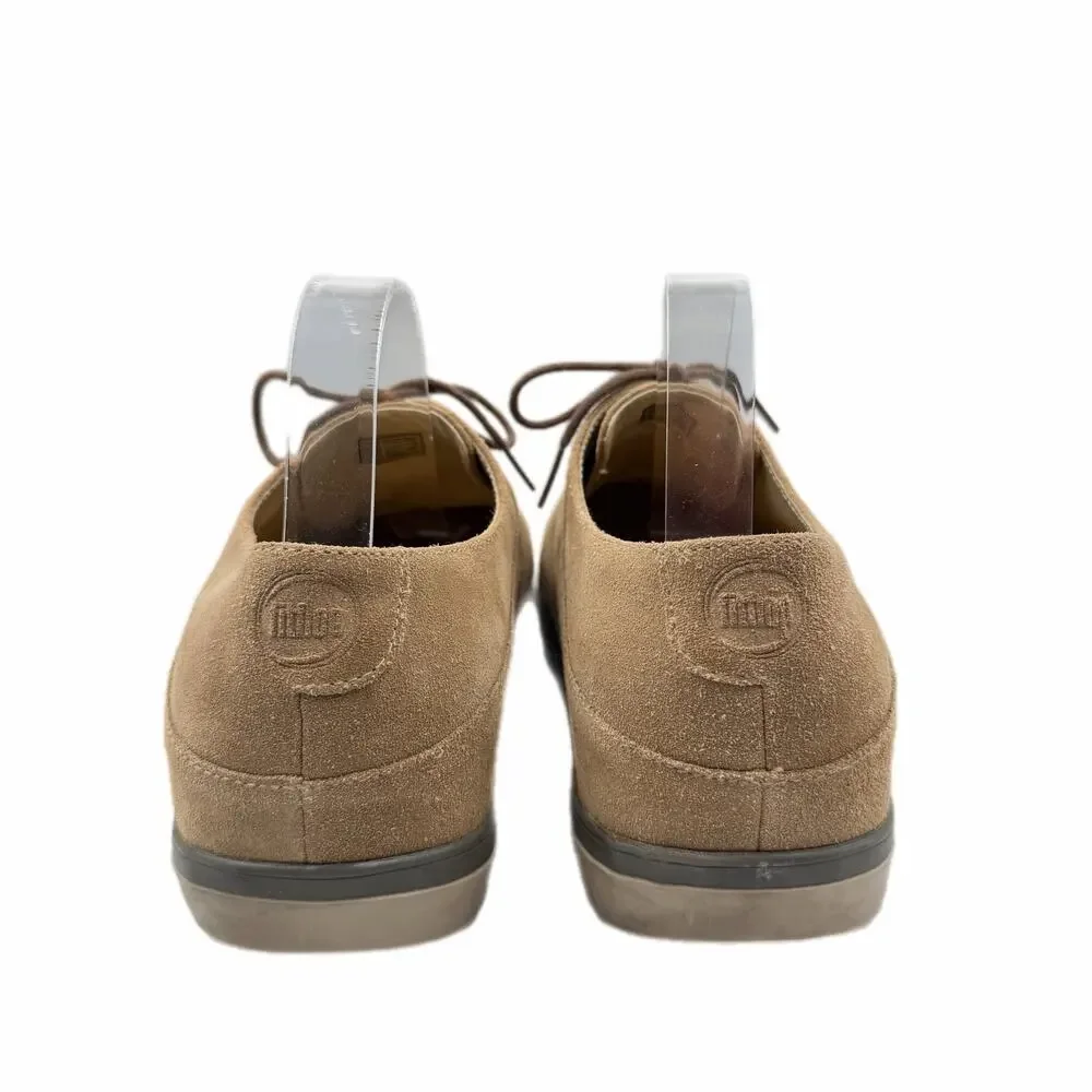 FitFlop Lewis Men’s 9 Beige Tan Suede Leather Lace Up Comfort Casual Oxford Shoe